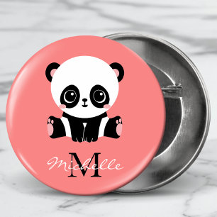 Monogram Cute Panda-Personligens Rosa Knapp