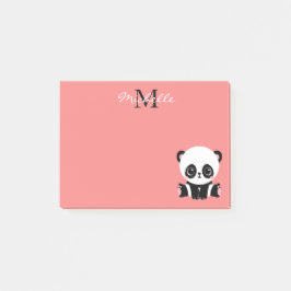Monogram Cute Panda Rosa Personlig Namn Post-it Block