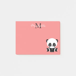 Monogram Cute Panda Rosa Personlig Namn Post-it Block