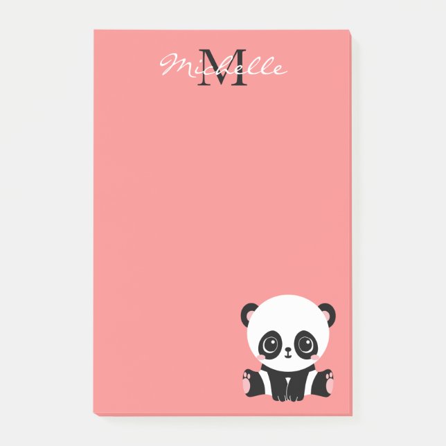Monogram Cute Panda Rosa Personlig Namn Post-it Block (Framsida)