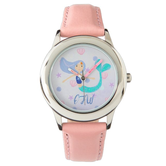 Monogram Cute Pastel Periwinkle Sjöjungfru Princes Armbandsur (Framsida)