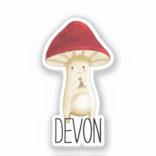 Monogram Cute Red Mushroom - Add Namn Klistermärken