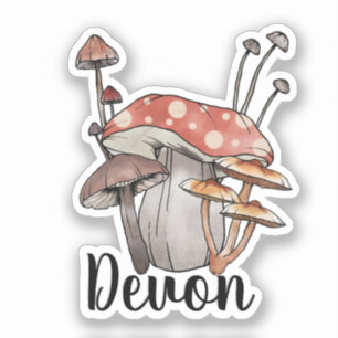 Monogram Cute Red Mushroom - Add Namn Sticker Klistermärken