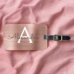 Monogram Cute rosa ros Guld Brushed Metall Bagagebricka<br><div class="desc">Ro Guld }  Rosa Brushed Metall Foil Monogram Namn och Initial Luggage Tag. Den här väskan är märkre för Back to school,  Arbete eller Resning.</div>