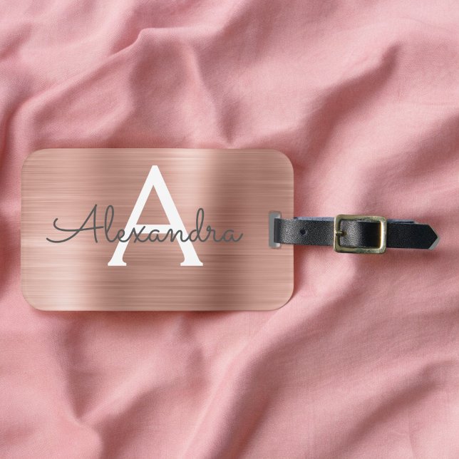 Monogram Cute rosa ros Guld Brushed Metall Bagagebricka (Skapare uppladdad)