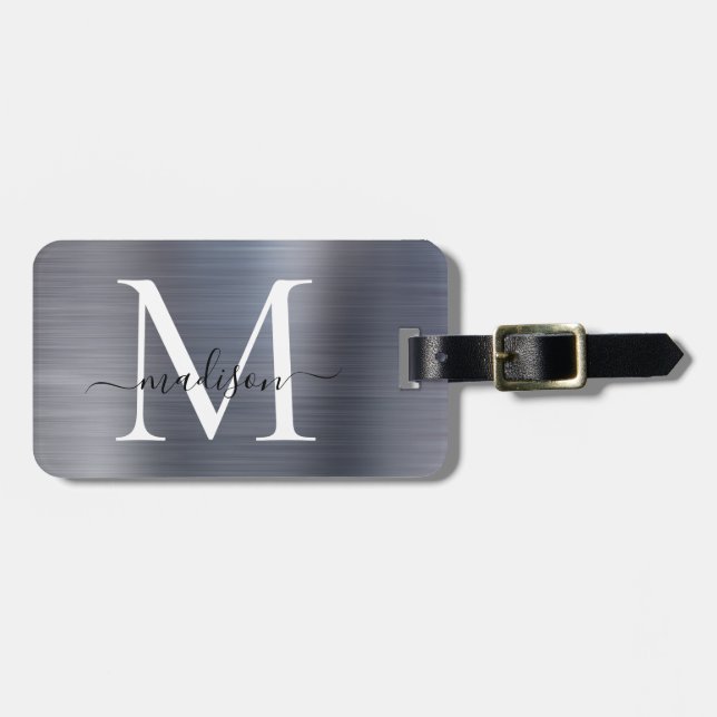 Monogram Cute silver Grått Brushed Metall Bagagebricka (Horisontell Framsida)