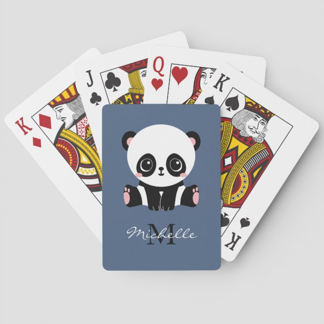 Monogram Cute Sitta Panda Personlig Blue Casinokort (Baksidan)