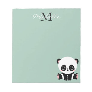 Monogram Cute Sitta Panda Personlig Sage Anteckningsblock