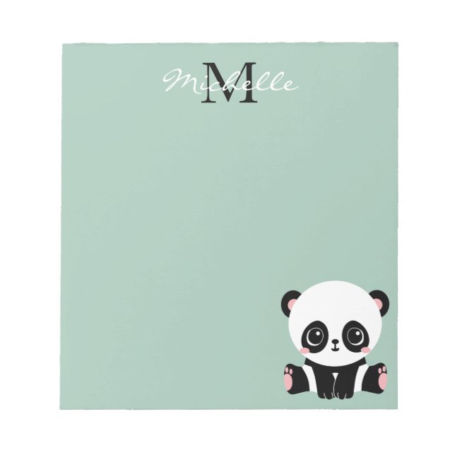 Monogram Cute Sitta Panda Personlig Sage Anteckningsblock (Framsida)