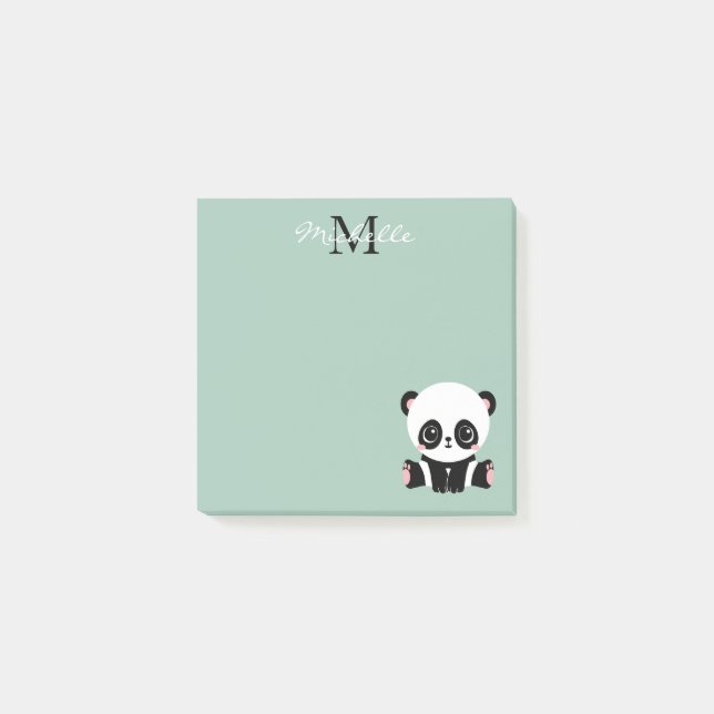 Monogram Cute Sitta Panda Personlig Sage Post-it Block (Framsida)