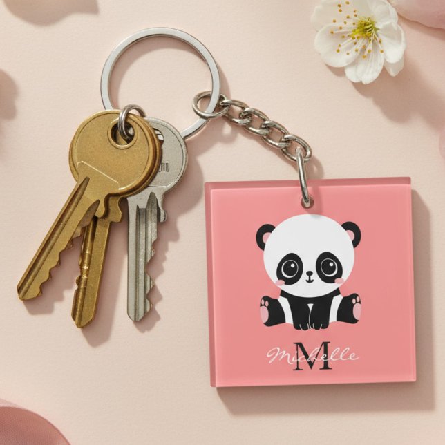 Monogram Cute Sitta Panda Personlig Salmon (Skapare uppladdad)
