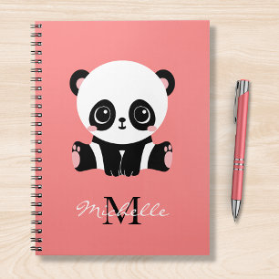 Monogram Cute Sitta Panda Personlig Salmon Anteckningsbok