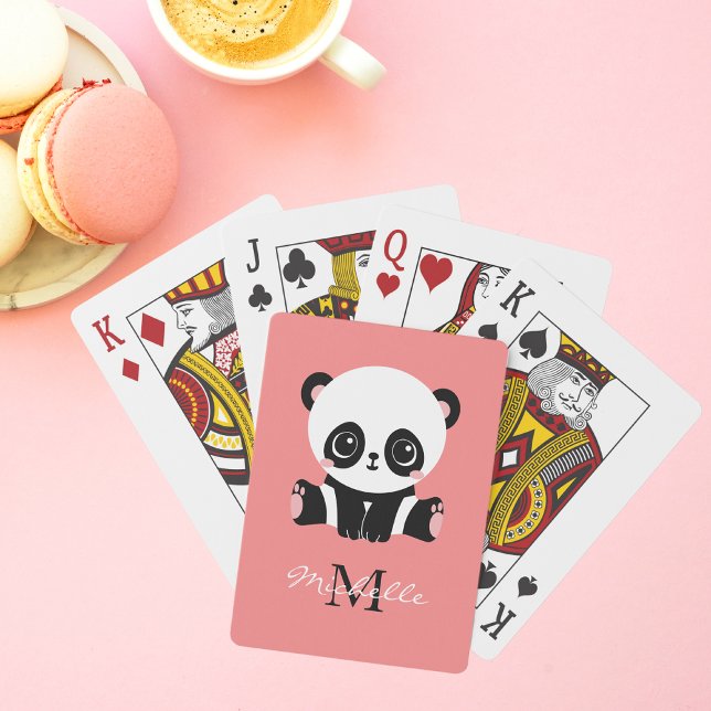Monogram Cute Sitta Panda Personlig Salmon Casinokort (Skapare uppladdad)