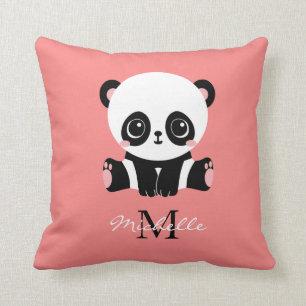 Monogram Cute Sitta Panda Personlig Salmon Kudde