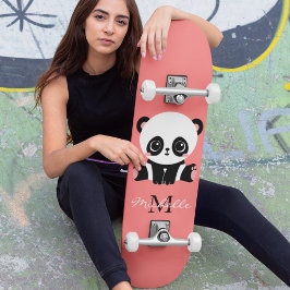Monogram Cute Sitta Panda Personlig Salmon Mini Skateboard Bräda 18,5 Cm