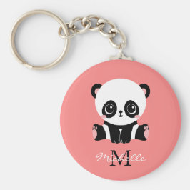 Monogram Cute Sitta Panda Personlig Salmon Nyckelring