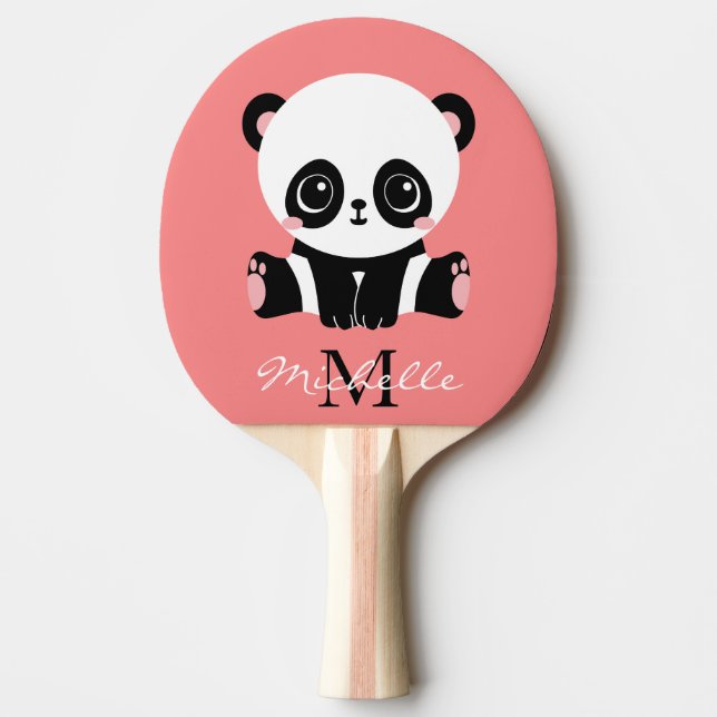 Monogram Cute Sitta Panda Personlig Salmon Pingisracket (Framsidan)