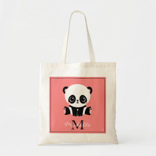 Monogram Cute Sitta Panda Personlig Salmon Tygkasse