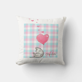 Monogram Cute Sömnig Rosa vattenfärg för katt  Kudde