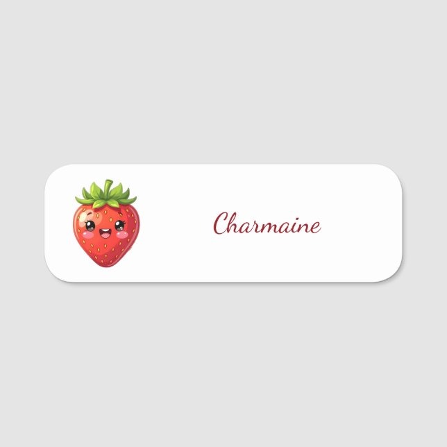Monogram cute strawberry kawaii namnbricka (Framsida)