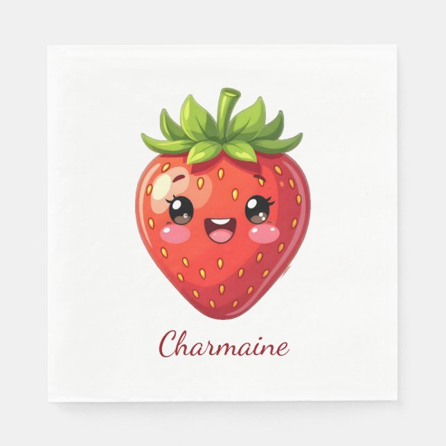 Monogram cute strawberry kawaii pappersservett (Framsidan)