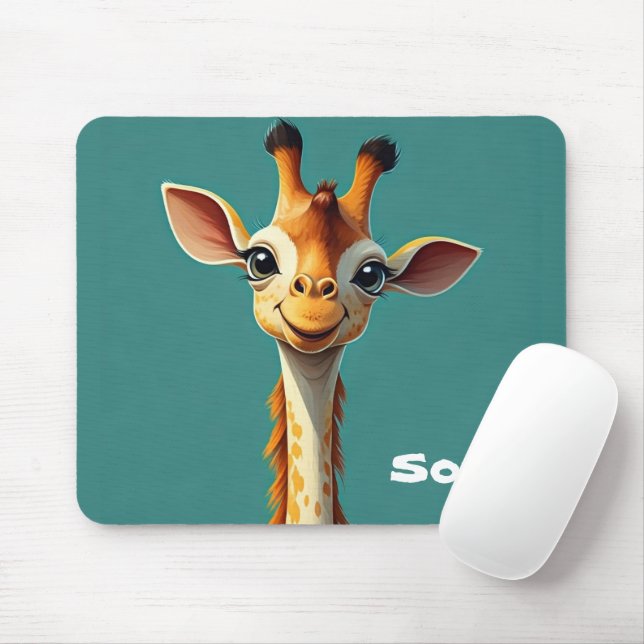 Monogram Cute underbar giraff för hennes blå Musmatta (Med mus)