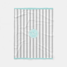 Monogram cyan Grått & White Stripe Blanket Blanket Fleecefilt