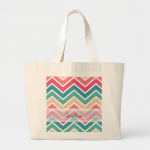 Monogram cyan Peach  Geometric Chevron Mönster Jumbo Tygkasse
