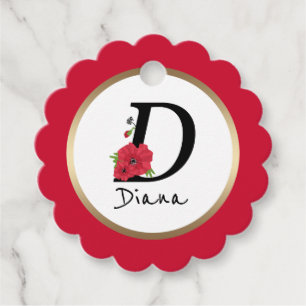 Monogram D, brev D, blommor, monogram Gåvor Etiketter