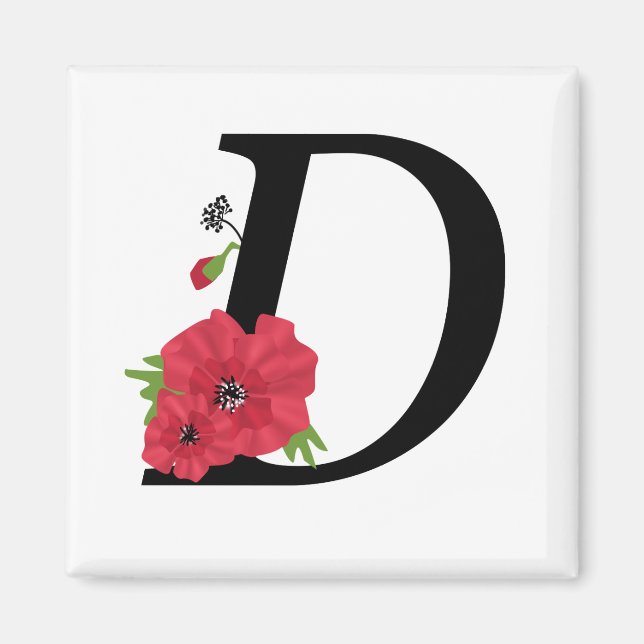 Monogram D, brev D, blommor, monogram, monogram Magnet (Framsidan)