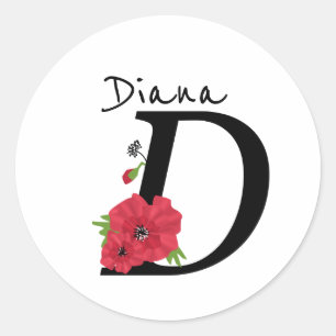 Monogram D, brev D, blommor, monogram, monogram Runt Klistermärke