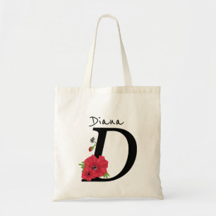 Monogram D, brev D, blommor, monogram Tygkasse