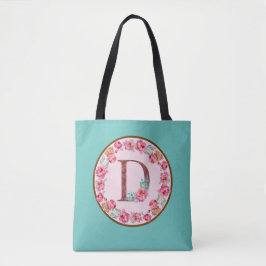 Monogram D Brev med Peony Flower Image Tote Bag Tygkasse