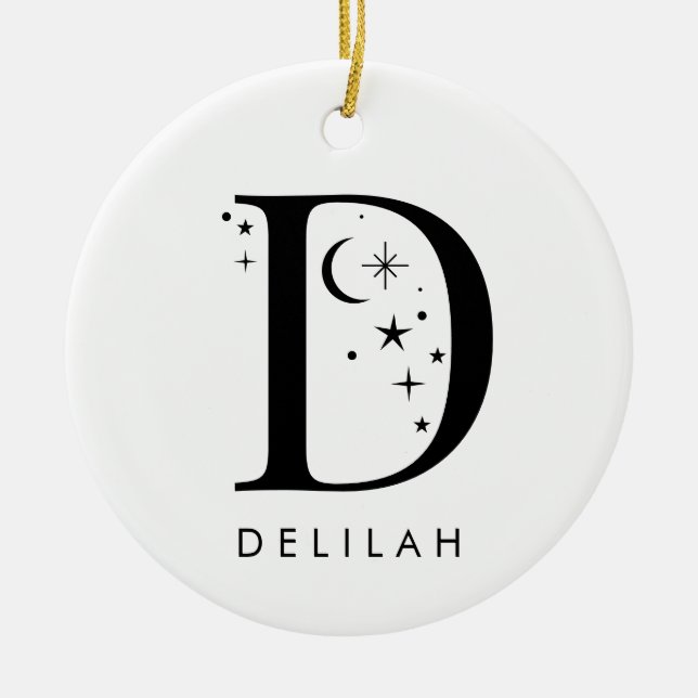 Monogram D Celestial Namn Julgransprydnad Keramik (Framsidan)