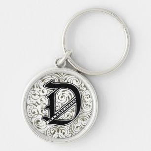 Monogram "D" i Grått Rund Silverfärgad Nyckelring