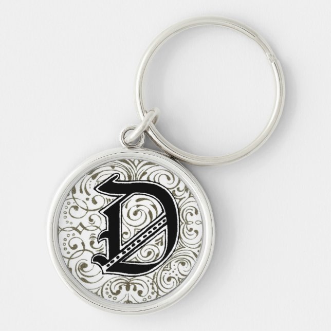 Monogram "D" i Grått Rund Silverfärgad Nyckelring (Framsidan)