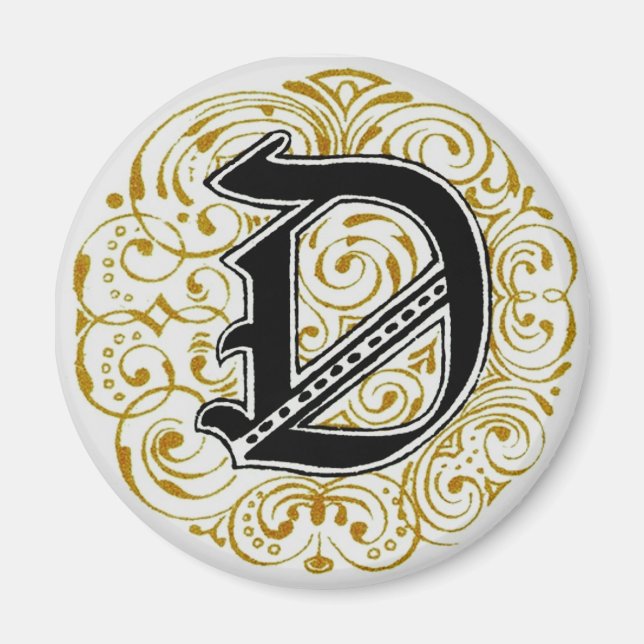 Monogram "D" i Guld - Magnet (Framsidan)