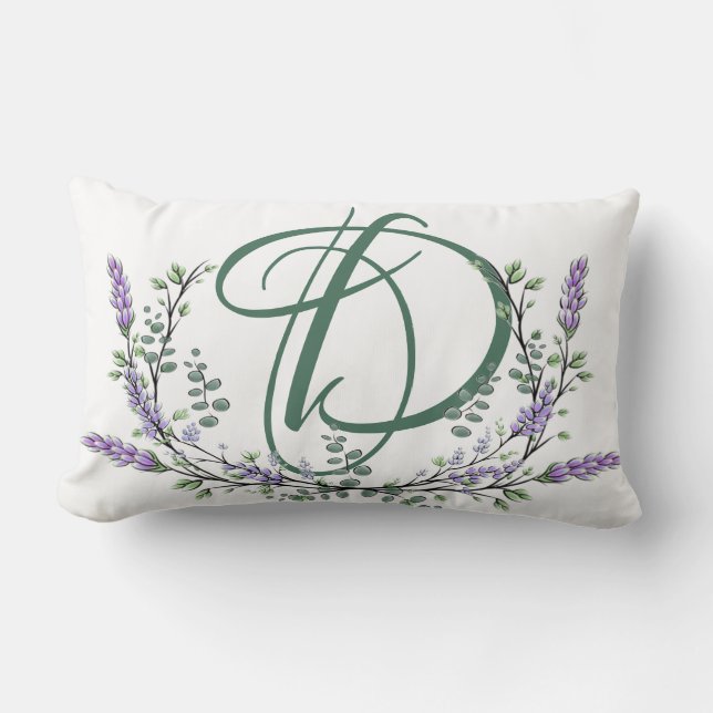 Monogram D Lavender Eucalyptus Lumbarkudde (Framsida)
