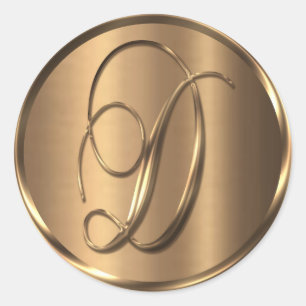 Monogram D NONMETALLIC Bronze Kuvert Seal Runt Klistermärke