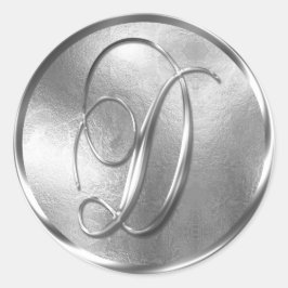 Monogram D NONMETALLIC Silver kuvertförsegling Runt Klistermärke