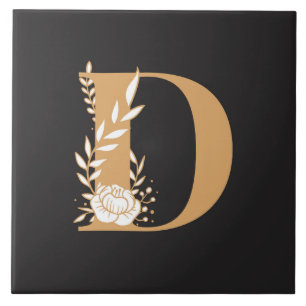 Monogram D söt blommönster Kakelplatta