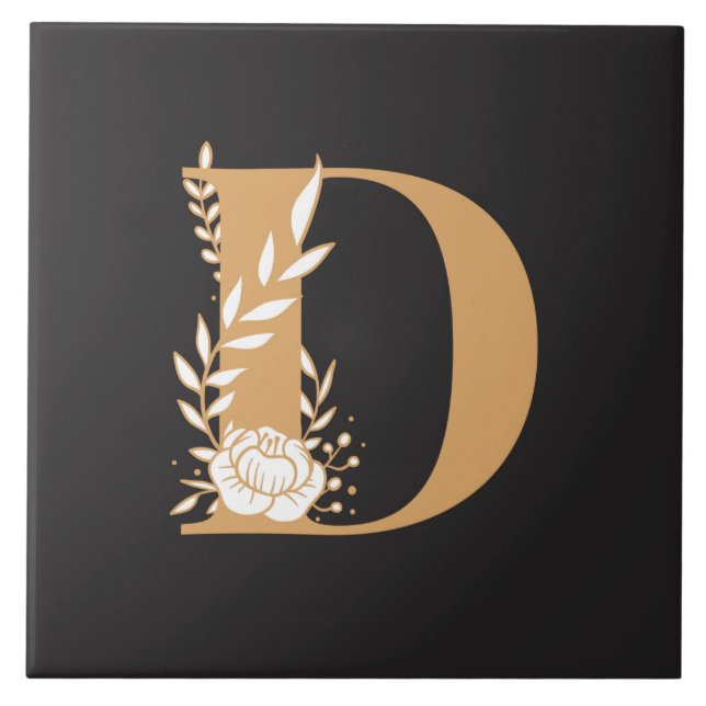 Monogram D söt blommönster Kakelplatta (Framsidan)