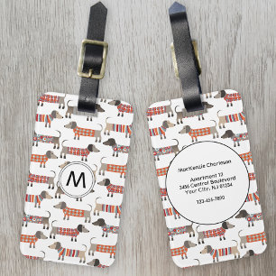 Monogram Dachshund Hund Mönster Bagagebricka