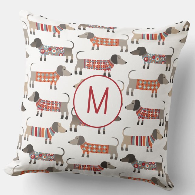 Monogram Dachshund Wiener Hund Kudde (Monogram initial personalized Dachshund Wiener Sausage Dog throw pillow)