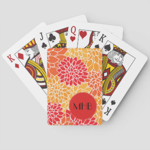 Monogram - Dahliablommor, blommar - röd orange Casinokort