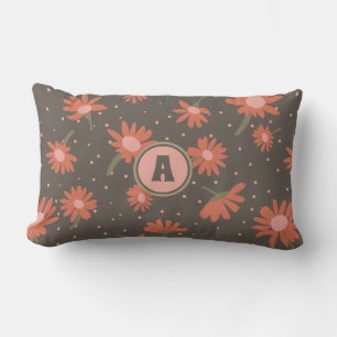Monogram Daisy Coral Rosa Brown Blommönster Lumbarkudde