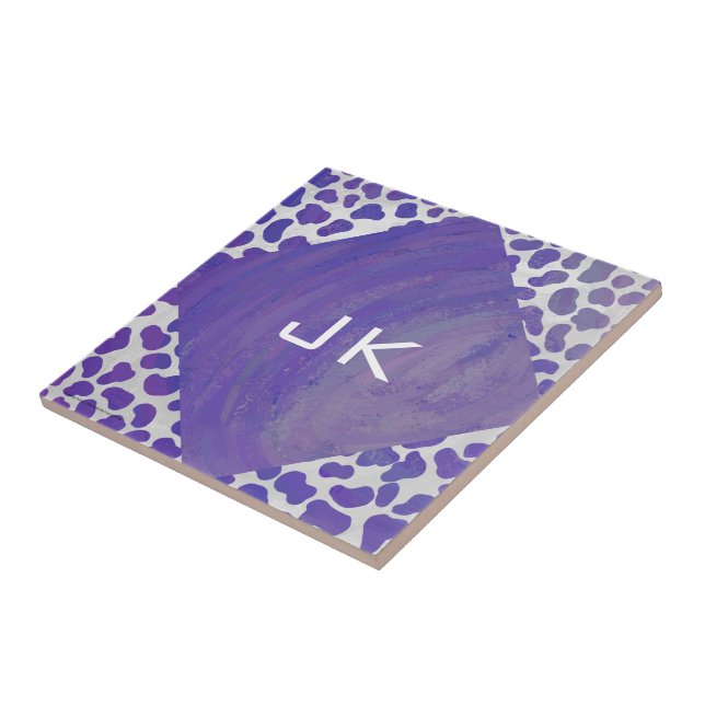 Monogram Dalmatisk Lila och vit utskrift Kakelplatta (Sidan)