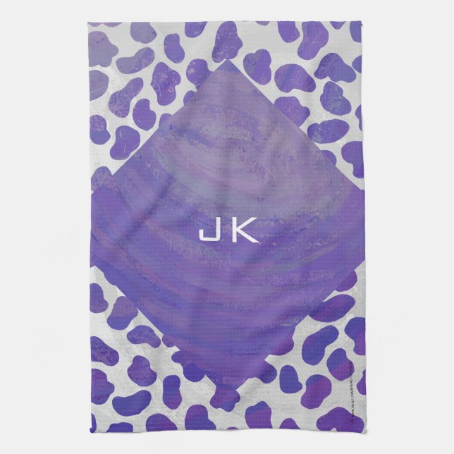 Monogram Dalmatisk Lila och vit utskrift Kökshandduk (Vertikal)