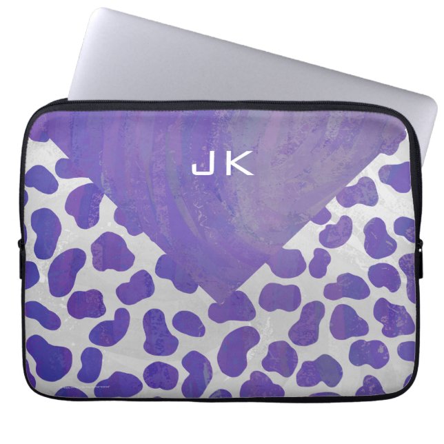 Monogram Dalmatisk Lila och vit utskrift Laptop Fodral (Framsidan)
