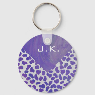 Monogram Dalmatisk Lila och vit utskrift Nyckelring